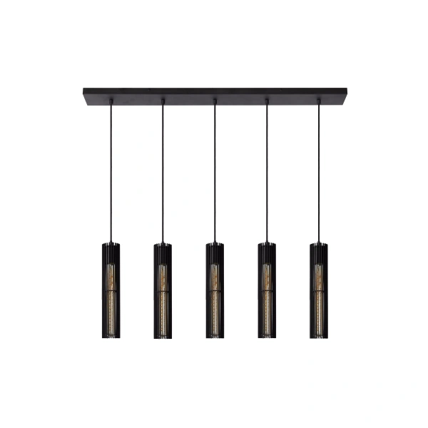 Hanglamp met vijf zwarte cilindervormige pendels in modern design