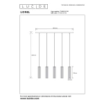Technische tekening hanglamp pendel 5-lichts zwart Lionel met afmetingen