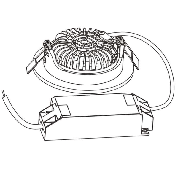 Technische tekening LED inbouwspot Slim-Fit Varda met driver en bedrading