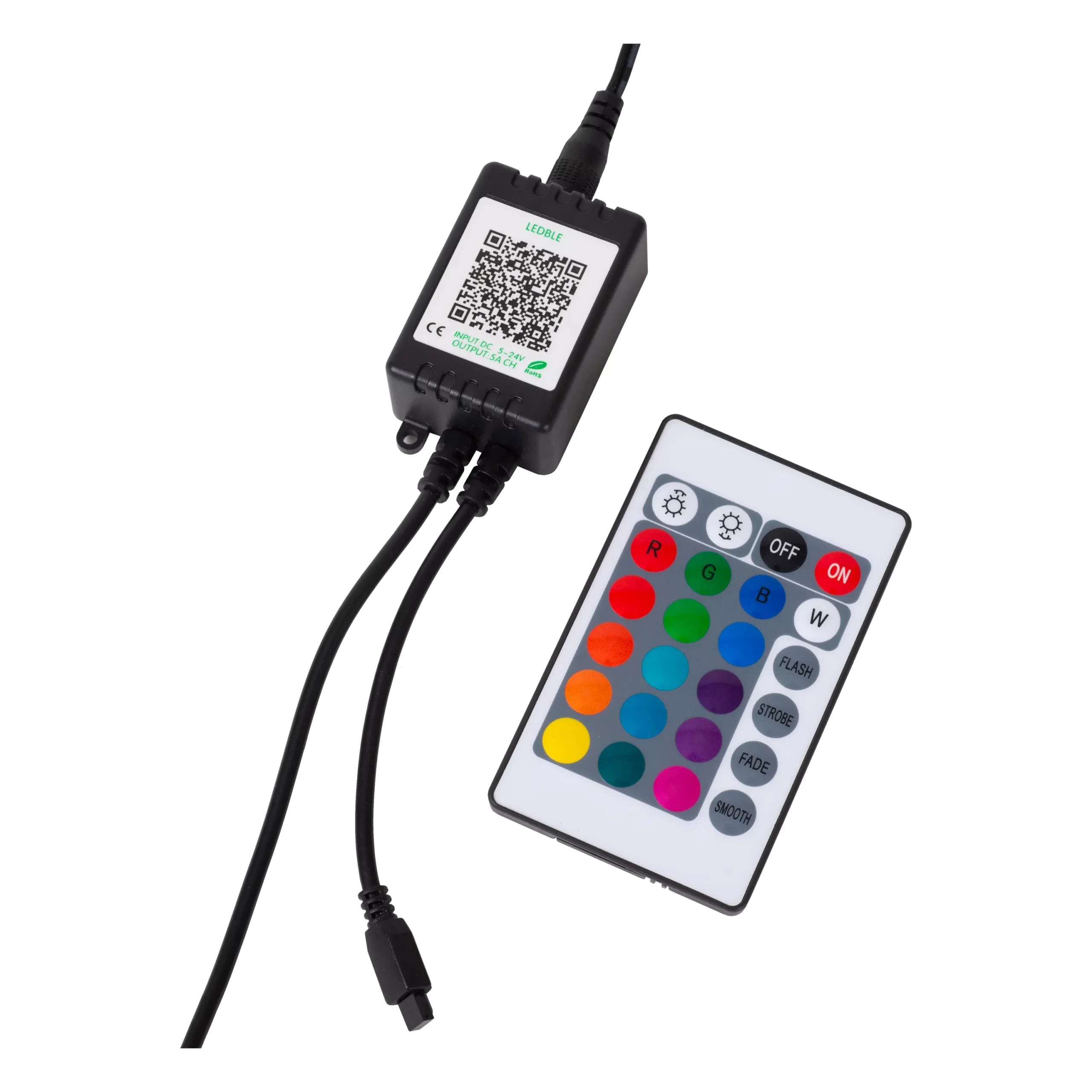 05545-06-99 det6 Afstandsbediening met kleurenknoppen en zwart aansluitblok voor RGBW lamp