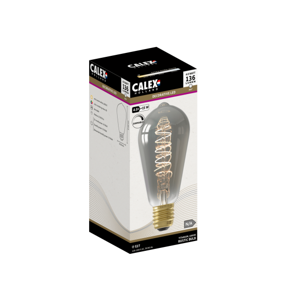 Calex E27 LED lamp titanium glas 4W dimbaar