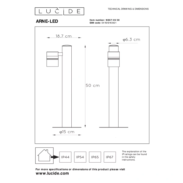 Maattekening van Sokkellamp Modern Down Zwart Rond 50CM ARNE - Lucide