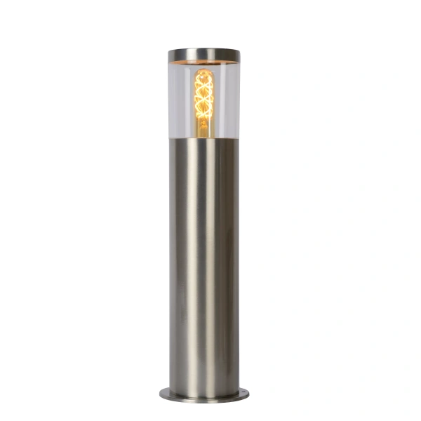 Productfoto met lichtbron aan van Tuinsokkel 1 Lichts Modern Rond Chroom 49CM FEDOR - Lucide