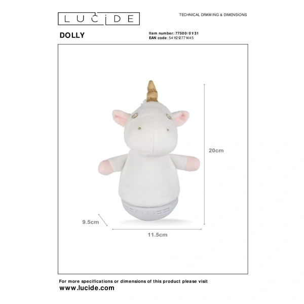 Maattekening Kinder Nachtlampje Eenhoorn met Muziekfunctie DOLLY - Lucide