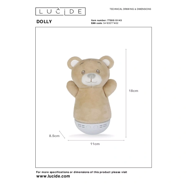 Maattekening Kinder Nachtlampje Beer met Muziekfunctie DOLLY - Lucide