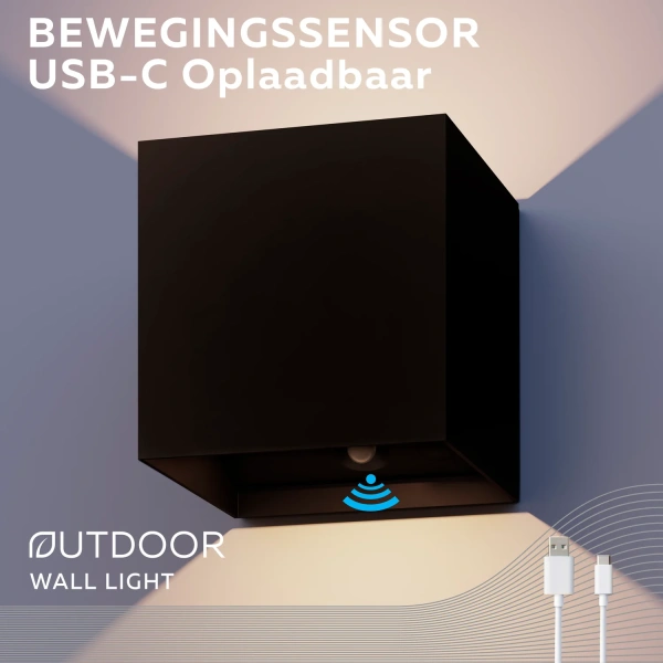 Sfeerbeeld van Calex Outdoor Up and Downlight - Oplaadbaar - Zwart met USPS