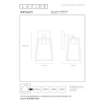 Technische tekening moderne rechthoekige buiten wandlamp zwart met afmetingen