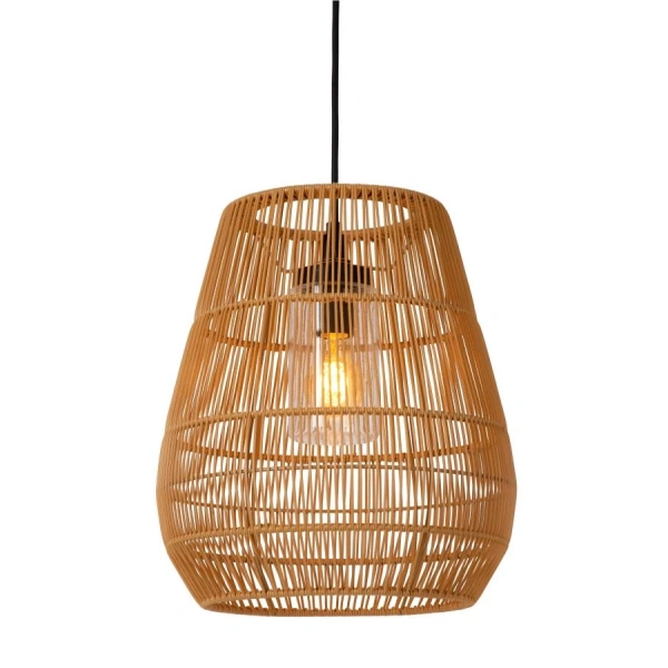 voorkant lamp aan: Scandinavische Hanglamp Rond Naturel NERIDA - Lucide