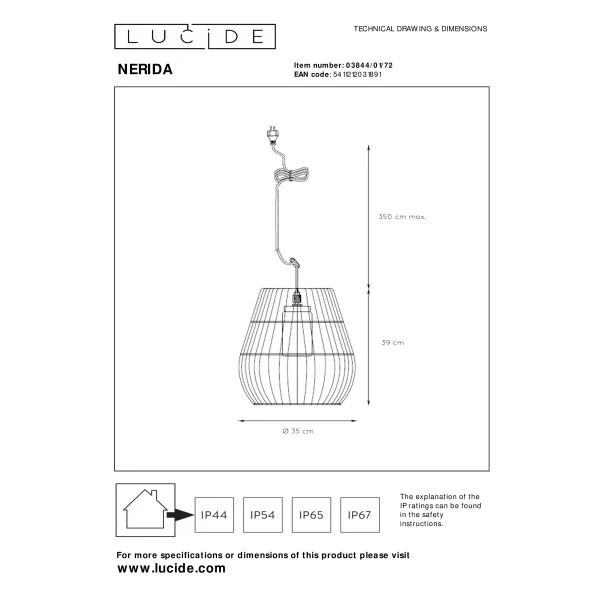 maattekening: Scandinavische Hanglamp Rond Naturel NERIDA - Lucide