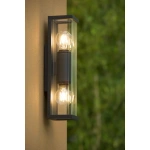 zijkant lamp aan: Moderne Buiten Wandlamp Rechthoek Zwart CLAIRE - Lucide
