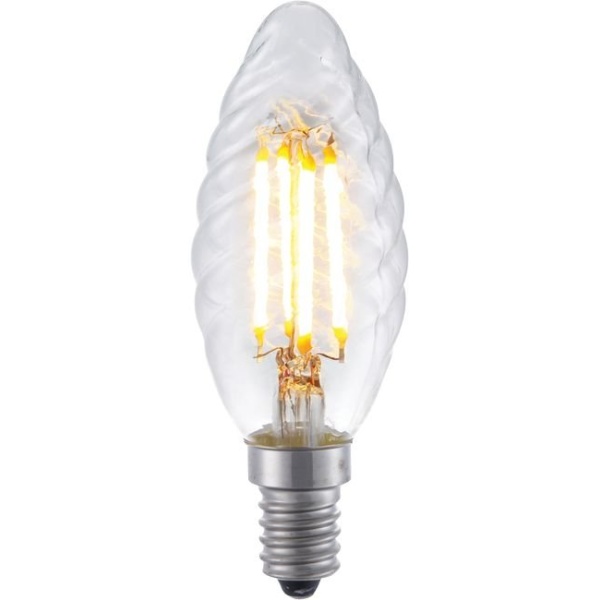 voorkant lamp aan: SPL E14 Fila Kaarslamp 4W Flame Helder Gedraaid Dimbaar