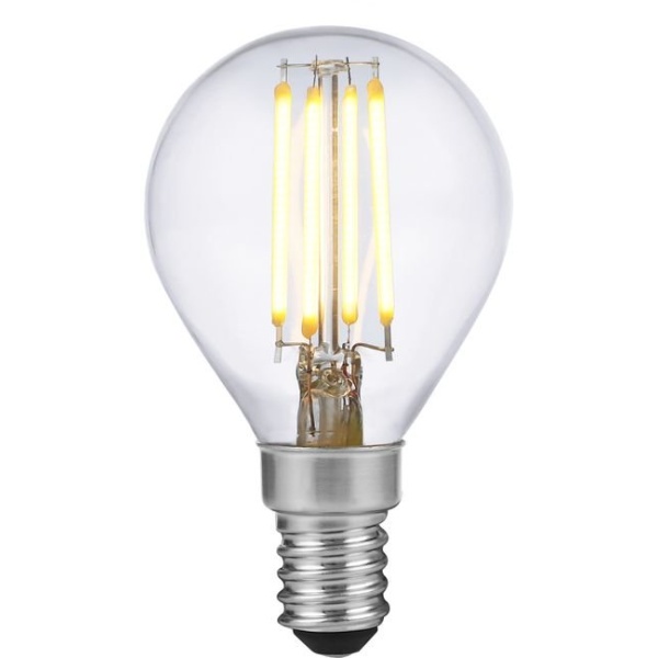 voorkant lamp aan: SPL E14 Fila Kogellamp 4W Extra Warmwit Helder Dimbaar