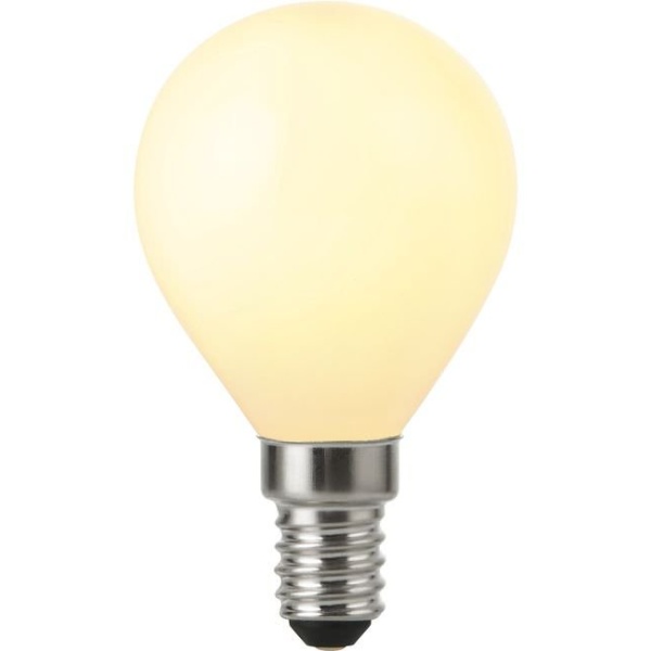 voorkant lamp aan: SPL E14 Fila Kogellamp 4W Extra warmwit Opaal Dimbaar