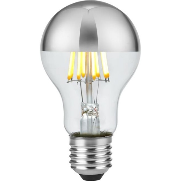 voorkant lamp aan: SPL E27 Fila Peerlamp Kopspiegel Zilver 6.5W Extra Warmwit Dimbaar