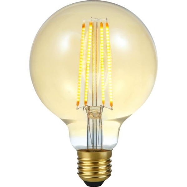 voorkant lamp aan: SPL E27 Fila Globe 5.5W Flame Goud Dimbaar