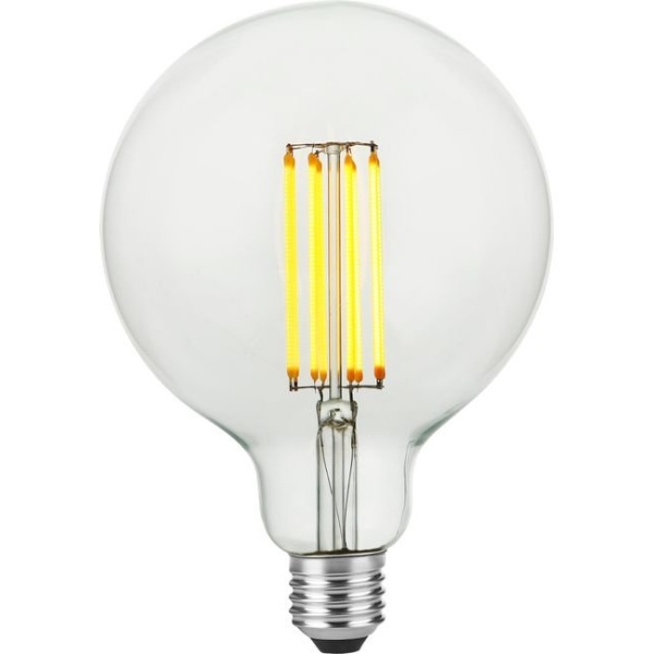 voorkant lamp aan: SPL E27 Globe 125 7W Flame Helder Dimbaar