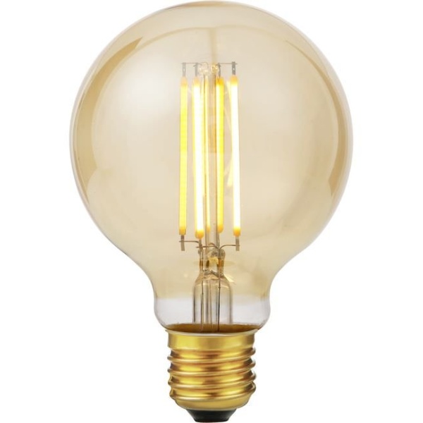 voorkant lamp aan: SPL E27 Fila Globe 6,5W Goud Dimbaar