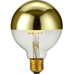 voorkant lamp aan: SPL E27 Fila Globe 95 Kopspiegel Goud 6,5W Extra Warmwit Dimbaar