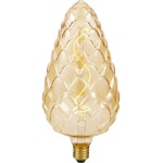 voorkant lamp aan: SPL E27 Fila XXL PINE CONE 4W Flame Goud Dimbaar