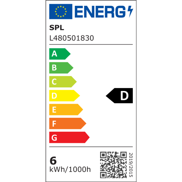 Energielabel SPL LED PLC G24q 6W 830 4 Pins Warmwit Opaal 14,8CM