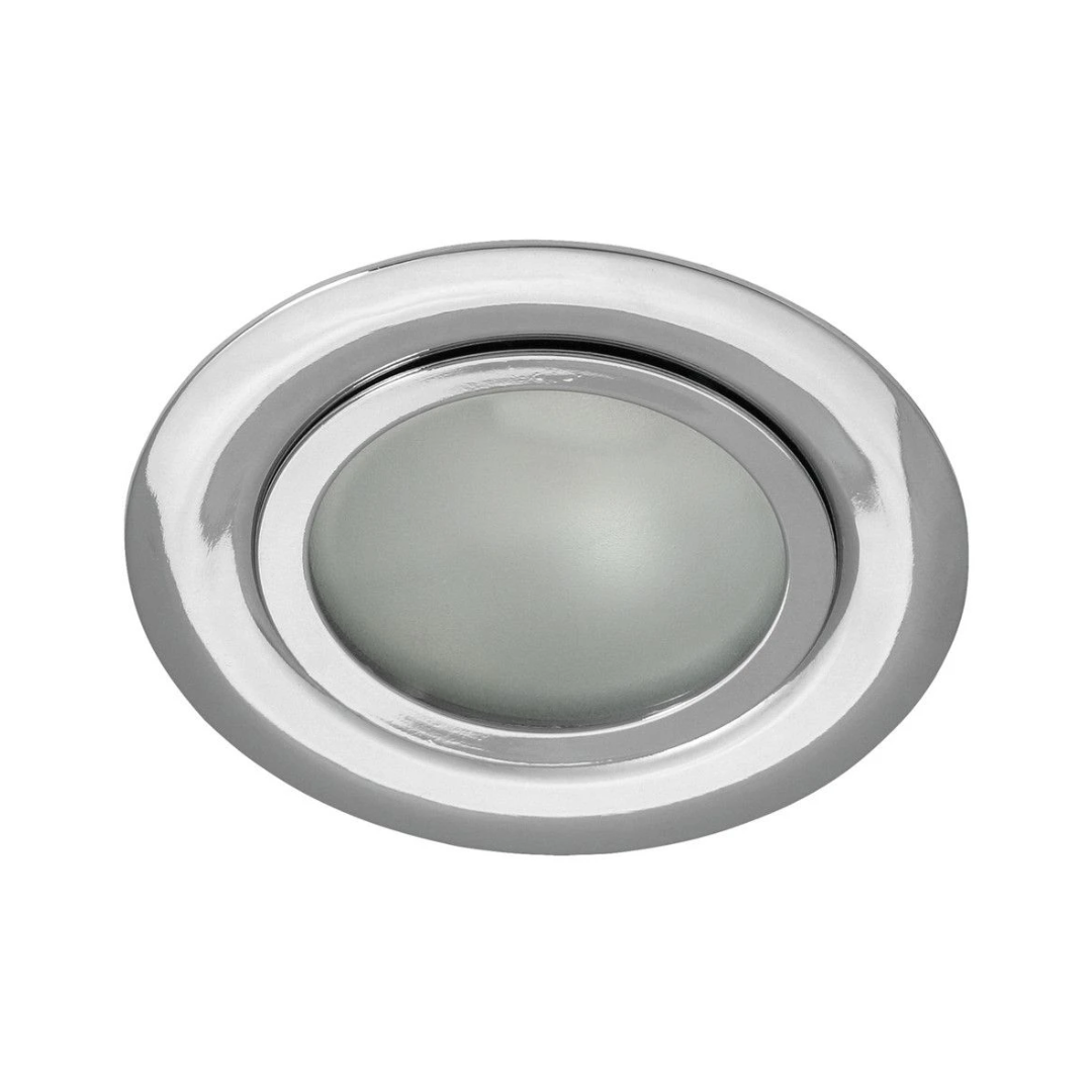 Chroom kastverlichting rond inbouwspot met matglas afwerking