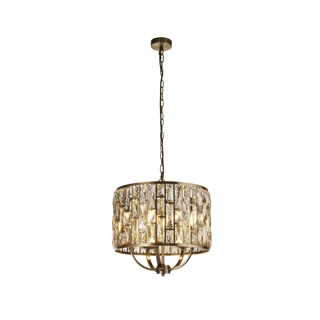 Gouden Hanglampen Gouden hanglamp met kristallen kap en metalen ketting