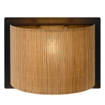 Bamboe wandlamp naturel met zwarte achterplaat en warm licht