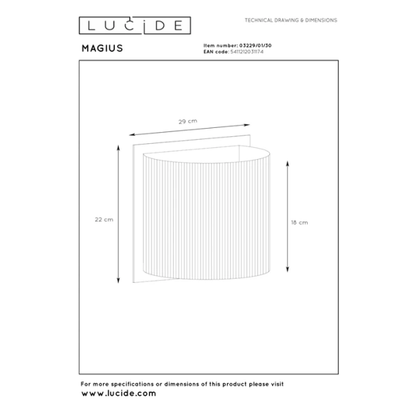 Scandinavische bamboe wandlamp naturel Lucide MAGIUS maattekening met afmetingen