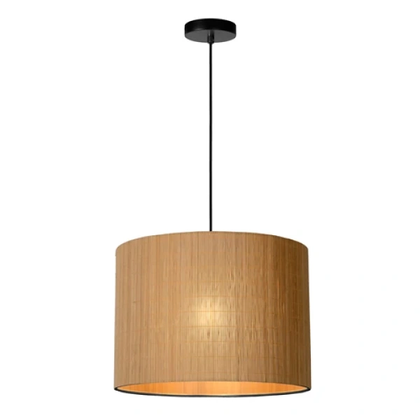 Bamboe hanglamp naturel met cilindervormige kap en zwarte ophanging