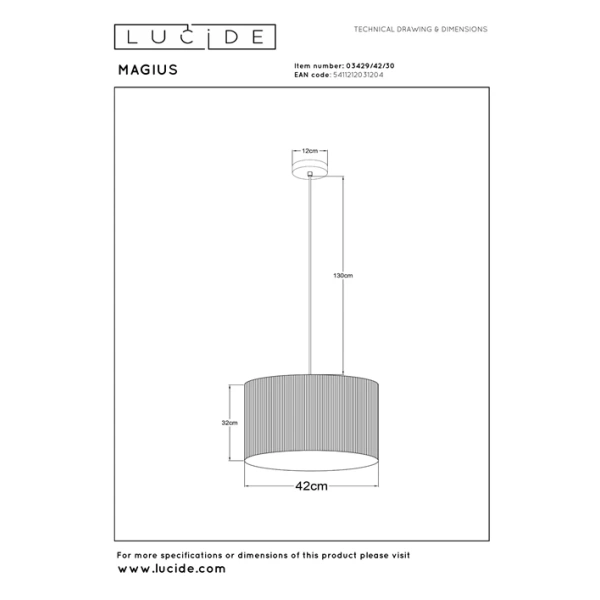 Scandinavische bamboe hanglamp naturel MAGIUS Lucide maattekening met afmetingen