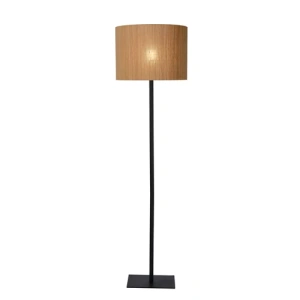 Bamboe vloerlamp naturel met zwarte metalen voet Lucide