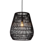 Zwarte ronde rotan hanglamp met open structuur van Lucide