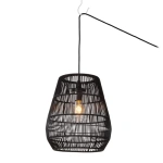 Zwarte ronde rotan hanglamp met open geweven structuur van Lucide