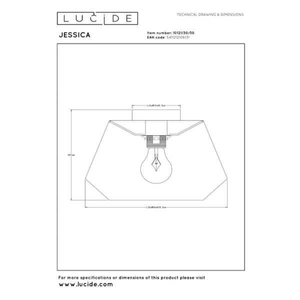 Maattekening plafondlamp Scandinavisch JESSICA zwart van Lucide