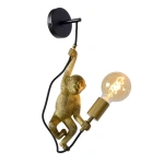 Wandlamp goudkleurige aap met zwarte fitting en ronde lichtbron