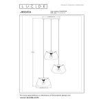 Maattekening van zwarte Scandinavische hanglamp met drie lichtpunten Lucide JESSICA