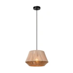 Hanglamp grijs houtlook met zwarte ophanging en conische kap