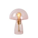 Roze glazen paddenstoel tafellamp met messing fitting van Lucide