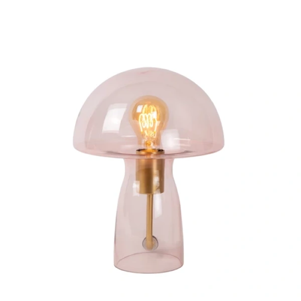 10514-01-66 Roze glazen paddenstoel tafellamp met messing fitting van Lucide
