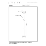 Maattekening van dimbare moderne leeslamp Zenith in mat chroom van Lucide