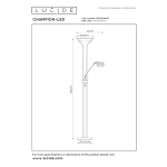 Maattekening van dimbare bronzen leeslamp Lucide Champion