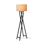 Scandinavische vloerlamp met linnen kap en zwart metalen frame