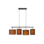Zwarte Scandinavische hanglamp met vier cilindervormige stoffen kappen Lucide