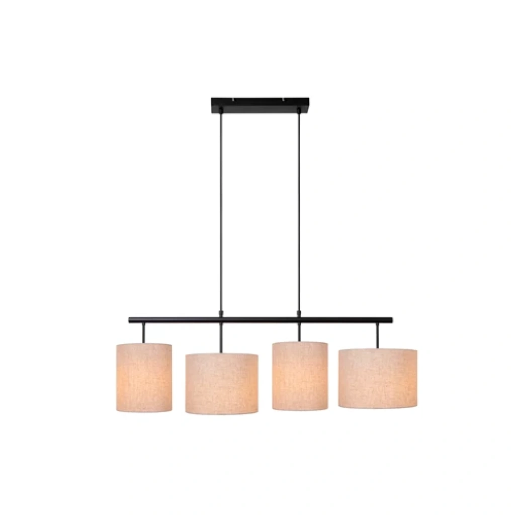Hanglamp Scandinavisch 4-lichts beige textielkappen met zwarte ophanging dimbaar