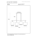 Maattekening hanglamp Scandinavisch 4-lichts beige Lucide MAYA E27 dimbaar