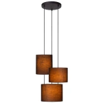 Hanglamp zwart met drie cilindervormige stoffen kappen Lucide
