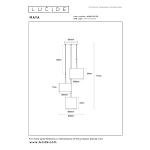 Maattekening van zwarte Scandinavische hanglamp met drie lichtpunten Lucide MAYA