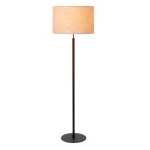 Beige vloerlamp met zwarte metalen voet en stoffen kap