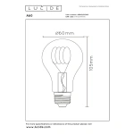 Lucide Fila E27 4,9W warmwit dimbare lamp maattekening