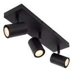 Zwarte metalen plafondspot met drie verstelbare cilindervormige lichtspots